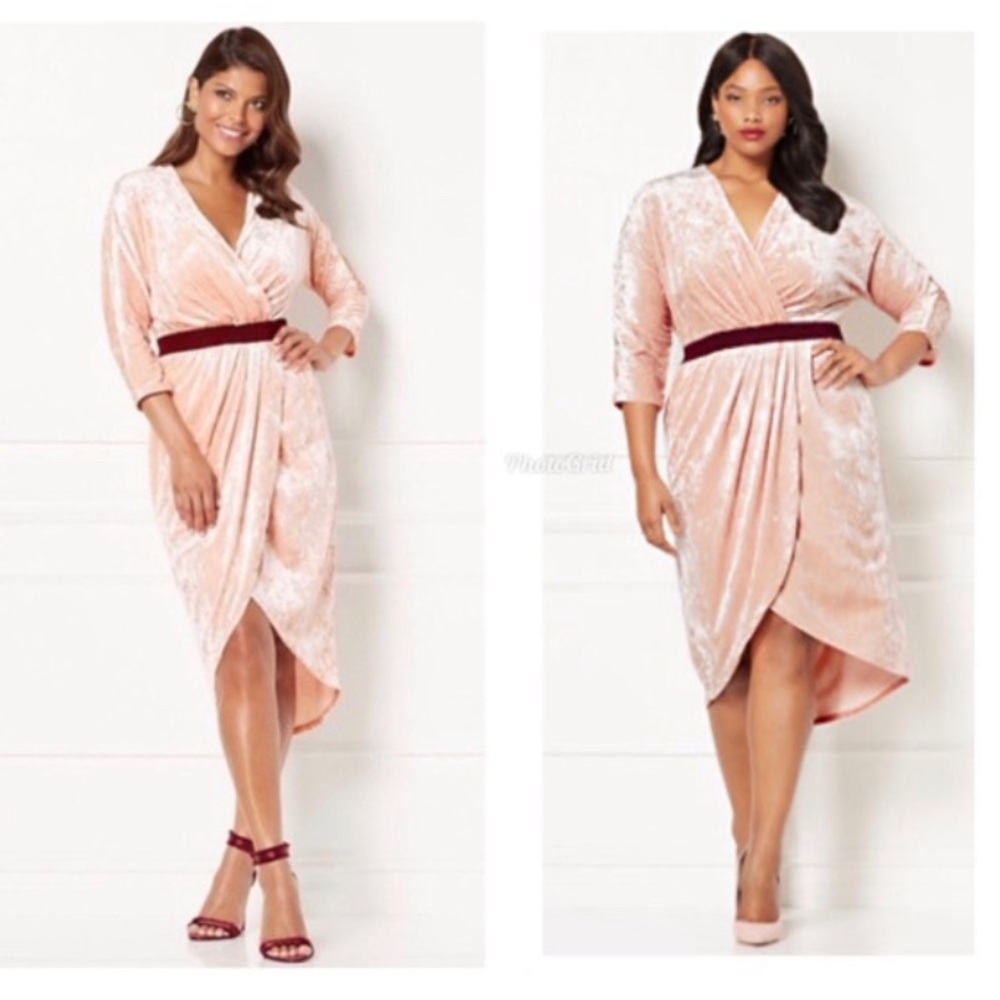 New York & Company Eva Mendes Pink Velvet Wrap dress